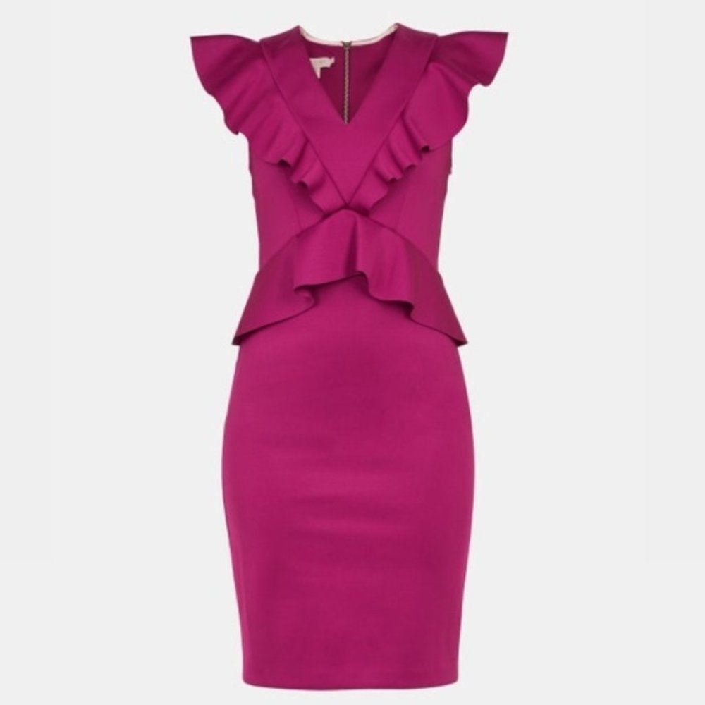 Ted Baker London Sheath Dress Alair Ruffle Peplum Dress Pink Size 6 New w/Tag